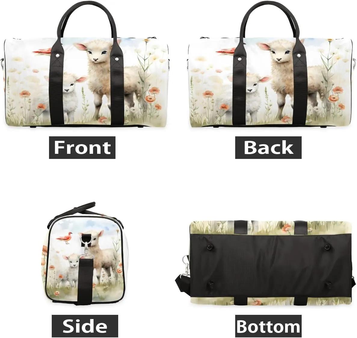 Cute Sheep Lamb Travel Duffel Bag for Women Men Waterproof Foldable Overnight Weekender Bag Large Capacity Sports Gym Bag