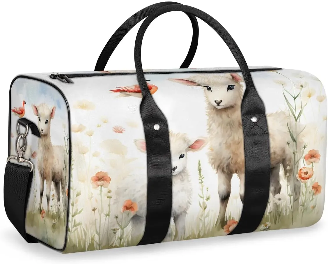 Cute Sheep Lamb Travel Duffel Bag for Women Men Waterproof Foldable Overnight Weekender Bag Large Capacity Sports Gym Bag