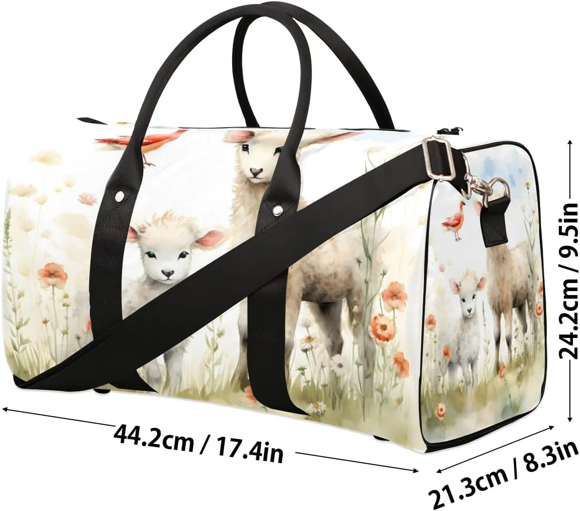 Cute Sheep Lamb Travel Duffel Bag for Women Men Waterproof Foldable Overnight Weekender Bag Large Capacity Sports Gym Bag