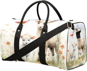 Cute Sheep Lamb Travel Duffel Bag for Women Men Waterproof Foldable Overnight Weekender Bag Large Capacity Sports Gym Bag