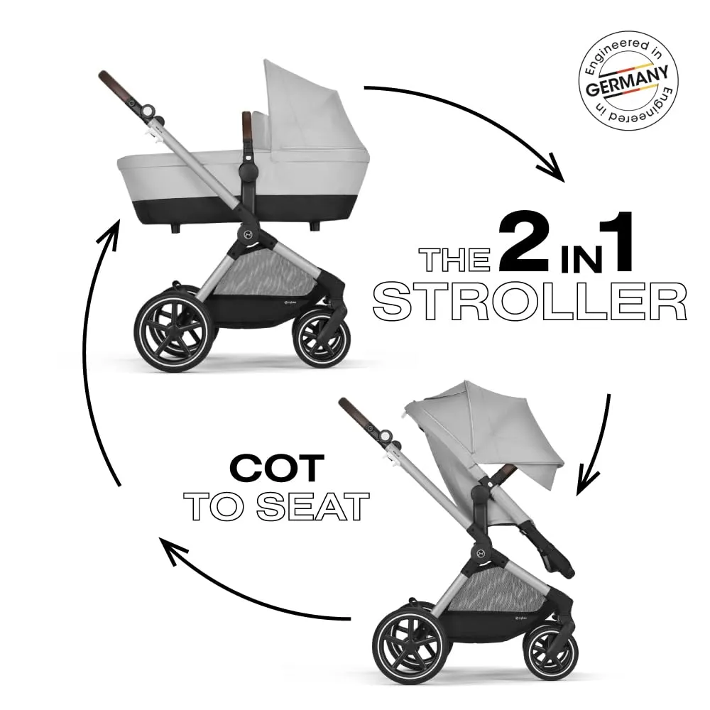 Cybex EOS 2-in-1 Stroller - Bassinet Stroller Converts to Toddler Stroller with One-Hand Recline - Bassinet and Toddler Seat Included, Reversible & Travel System Ready, Lava Grey