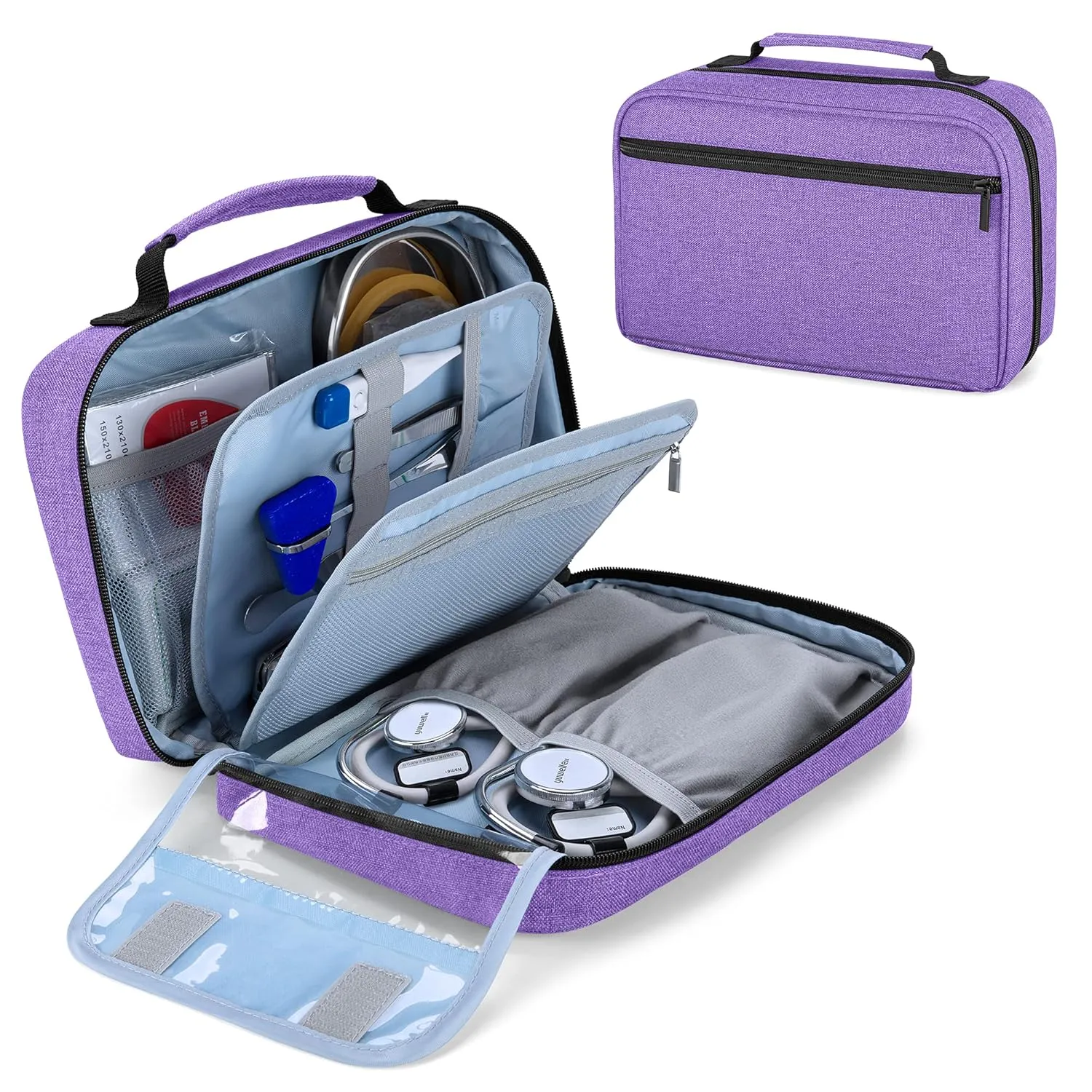 Damero Carrying Case for 2 Stethoscopes, Portable Stethoscope Case Compatible with 3M Littmann/ADC/Omron Stethoscope, BP Cuffs and Other Accessories, Purple