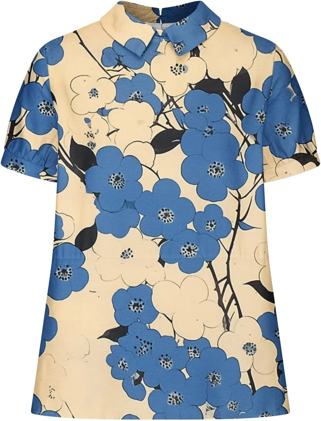 DASAYO Cute Tops for Women Peter Pan Collar Short Sleeve Linen Shirts Plus Size Floral Blouses Dressy Casual Summer Clothes