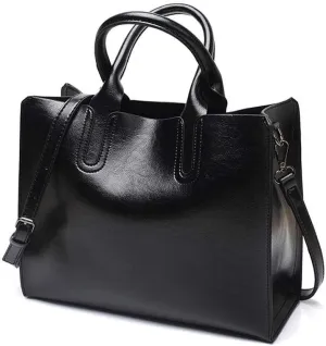 Dayfine Women's Large Capacity Handbag Retro Oil Wax PU Leather Shoulder Shopping Bag