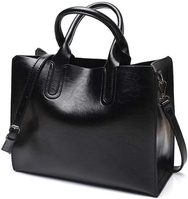 Dayfine Women's Large Capacity Handbag Retro Oil Wax PU Leather Shoulder Shopping Bag