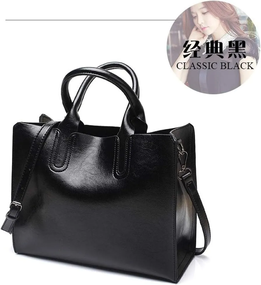 Dayfine Women's Large Capacity Handbag Retro Oil Wax PU Leather Shoulder Shopping Bag