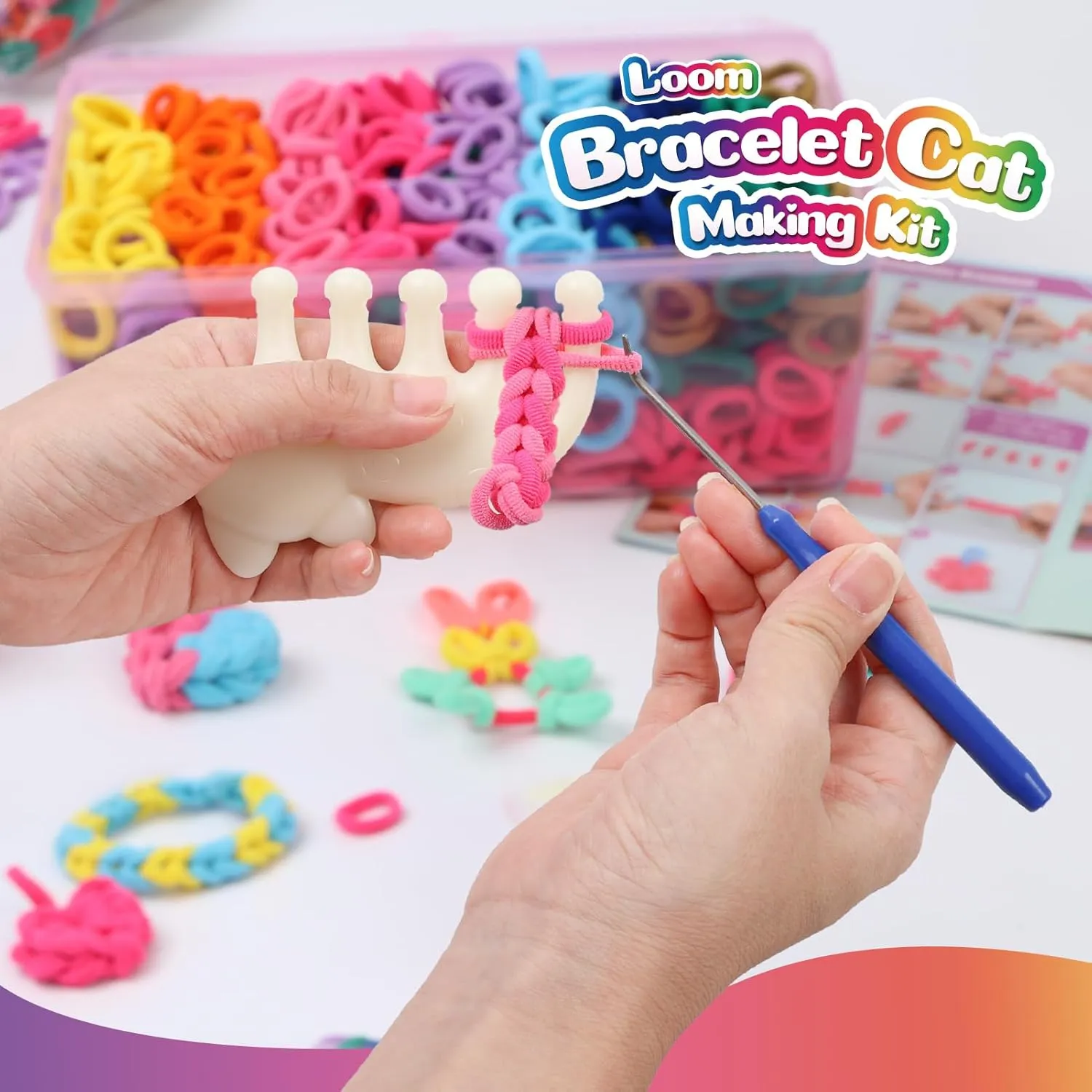 DDAI Elastic Cloth Band Bracelet Making Toy - Arts and Crafts Kit for Kids Weaving Loom Bracelets Kit 1000  Colorful Fabric Loops - Birthday Gift for Girls Boys 6 7 8-12 Years Old
