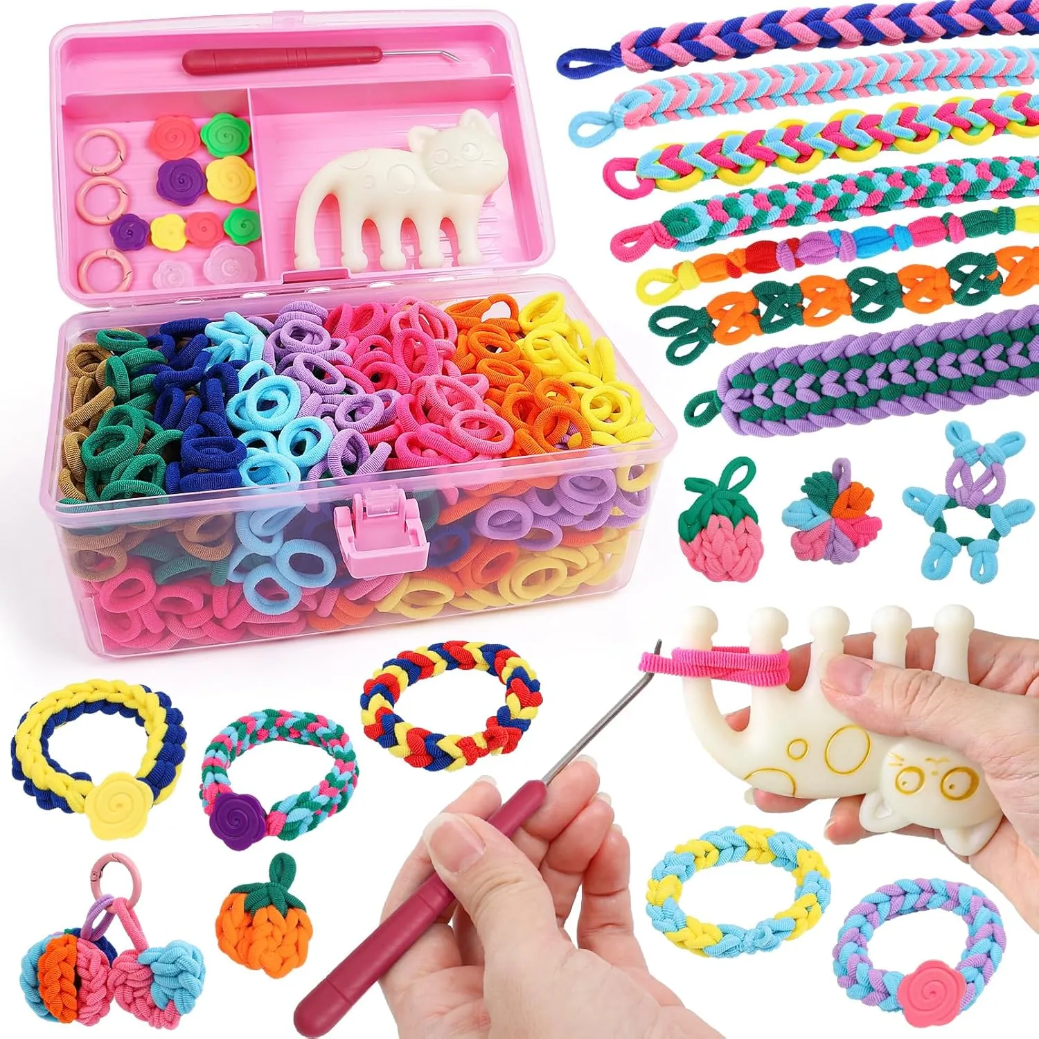 DDAI Elastic Cloth Band Bracelet Making Toy - Arts and Crafts Kit for Kids Weaving Loom Bracelets Kit 1000  Colorful Fabric Loops - Birthday Gift for Girls Boys 6 7 8-12 Years Old