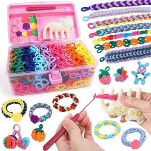 DDAI Elastic Cloth Band Bracelet Making Toy - Arts and Crafts Kit for Kids Weaving Loom Bracelets Kit 1000  Colorful Fabric Loops - Birthday Gift for Girls Boys 6 7 8-12 Years Old