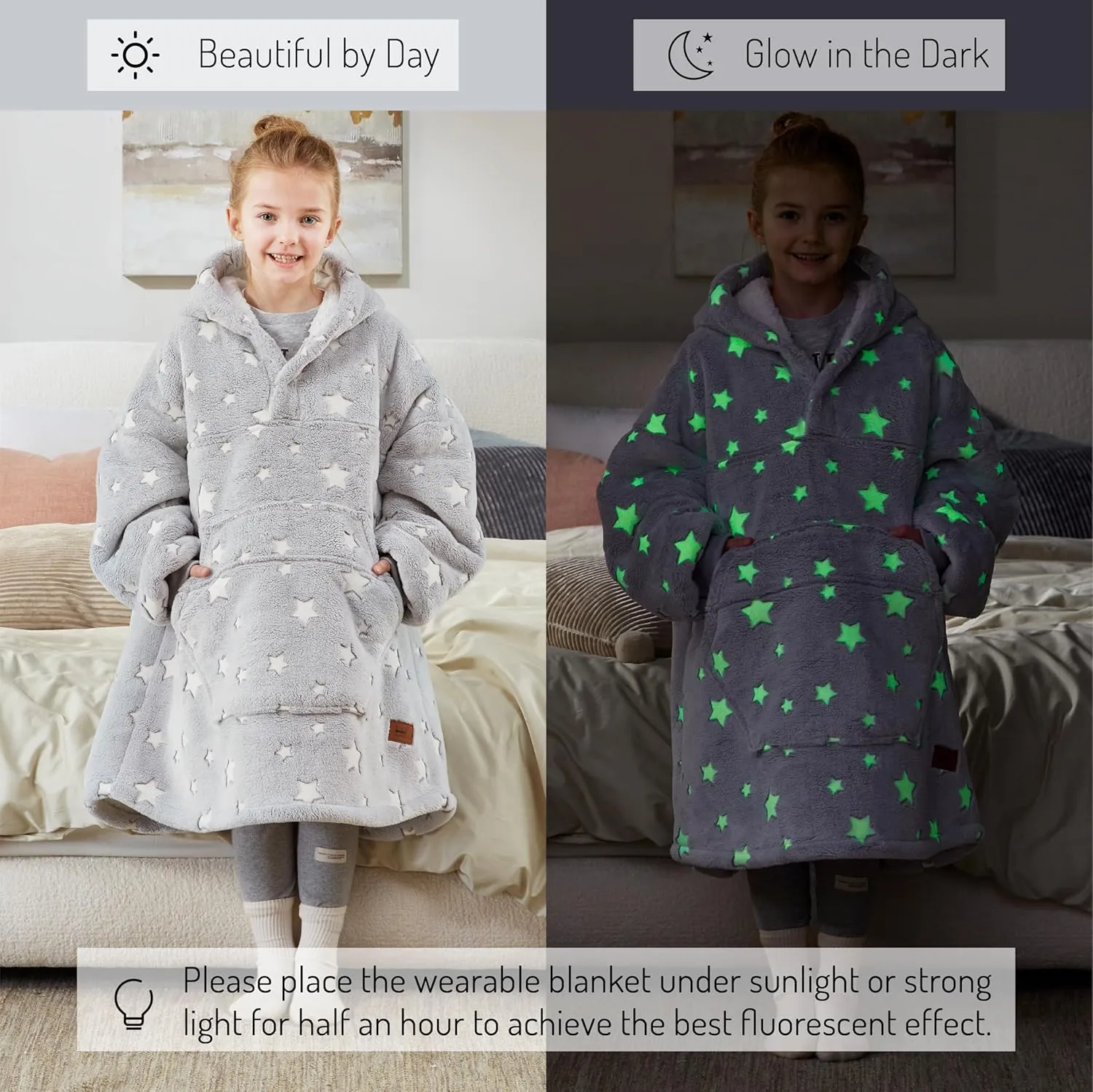 Degrees of Comfort Wearable Blanket Hoodie for Kids Teens, 6-13 YR Girls Boys, Soft & Cozy Sherpa
