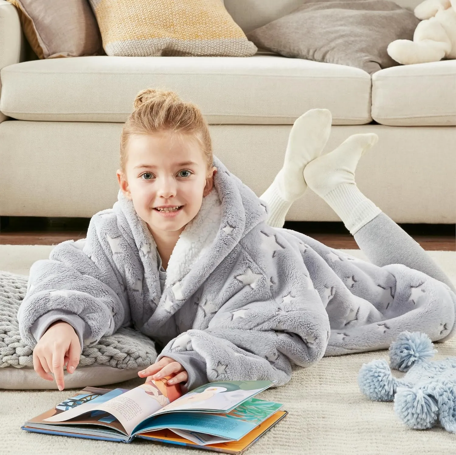 Degrees of Comfort Wearable Blanket Hoodie for Kids Teens, 6-13 YR Girls Boys, Soft & Cozy Sherpa