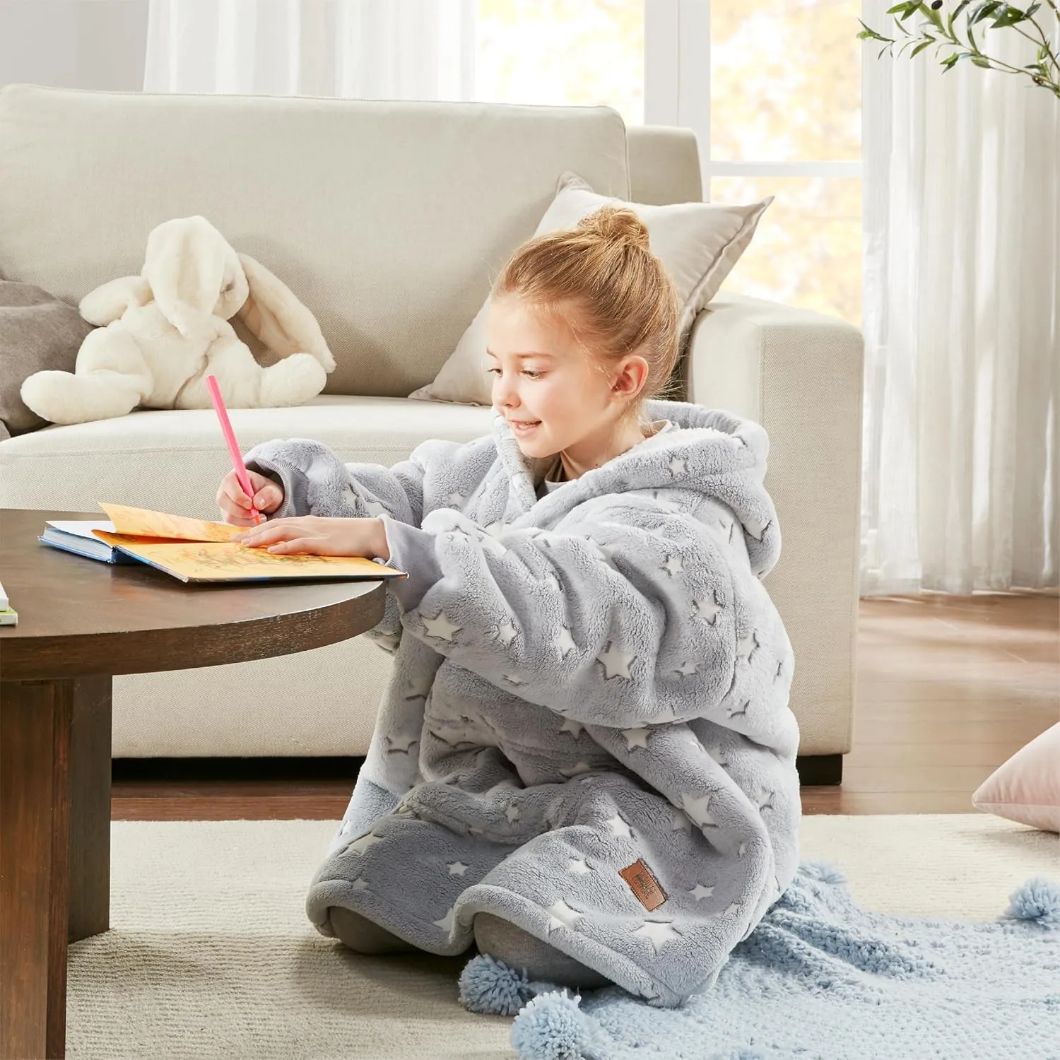 Degrees of Comfort Wearable Blanket Hoodie for Kids Teens, 6-13 YR Girls Boys, Soft & Cozy Sherpa
