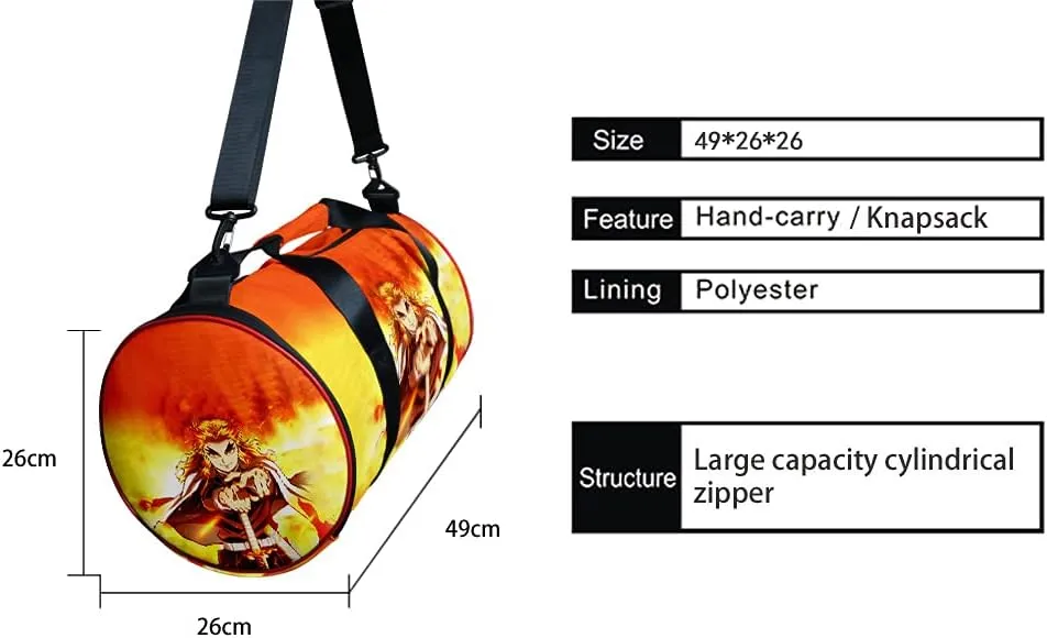 Demon Slay Large Capacity Travel Bag Gym Bag Kemitsu Sport Duffel Bag With Shoe Bag(Kyoujurou)