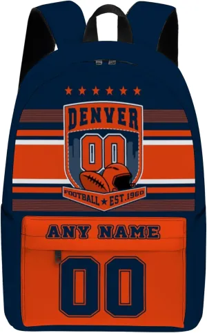Denver Backpack Custom Name Number 17Inch Large Capacity Shoulder Travel Bag Personalized Laptop Bag Fans Gift for Boy Girl Men Women