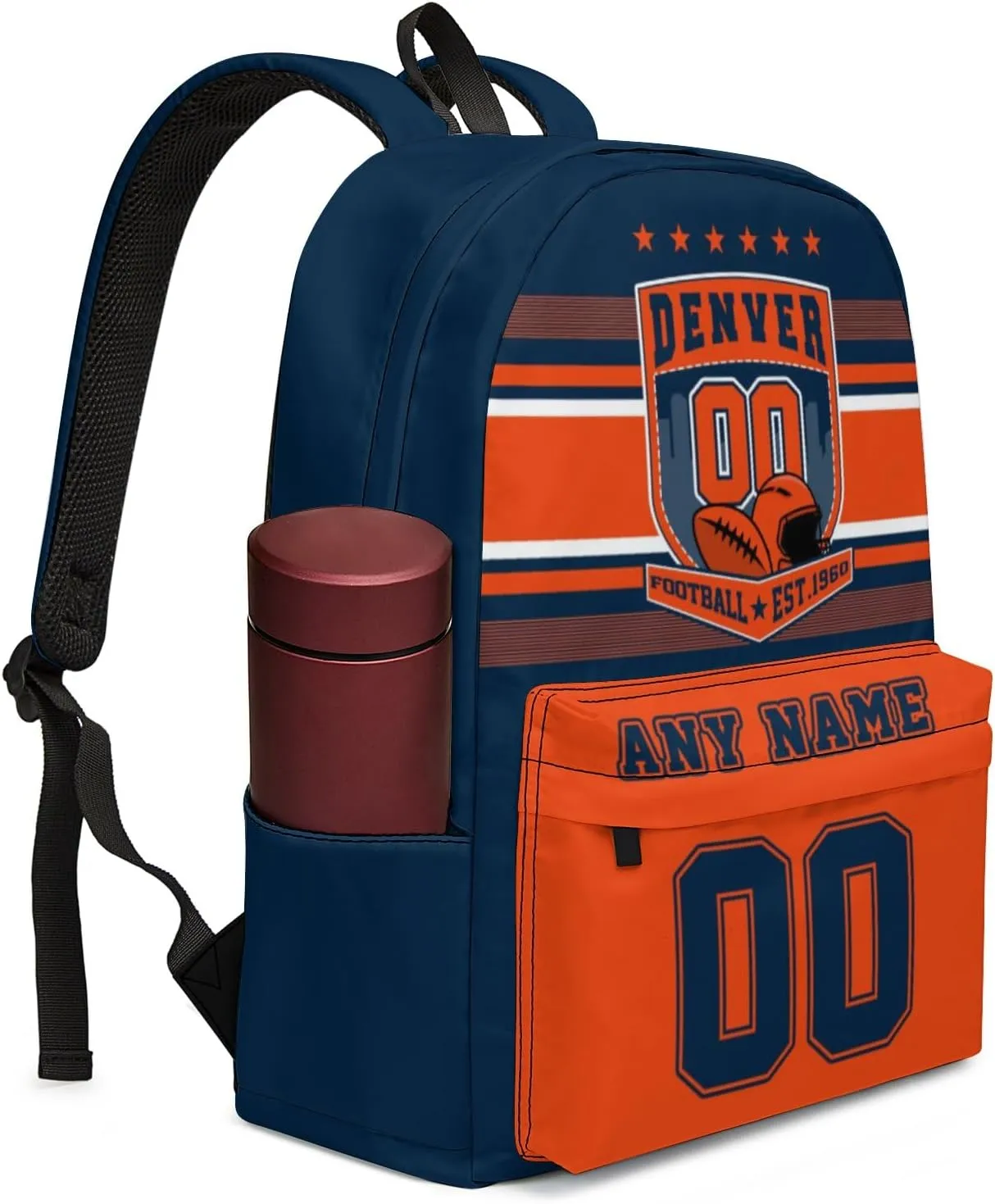 Denver Backpack Custom Name Number 17Inch Large Capacity Shoulder Travel Bag Personalized Laptop Bag Fans Gift for Boy Girl Men Women