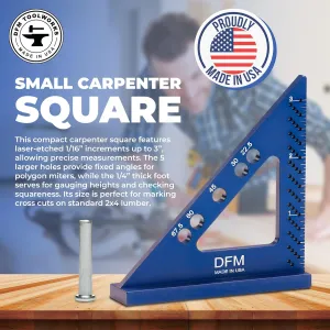 DFM Small Carpenters Work Tools w/Fixed Miter Angle Pin - Precision Woodworking - 3.5" x 3.75" Size for Pocket 1/16" Scribe Holes 5 x 1/4" Pin Holes - Made in USA - English Blue
