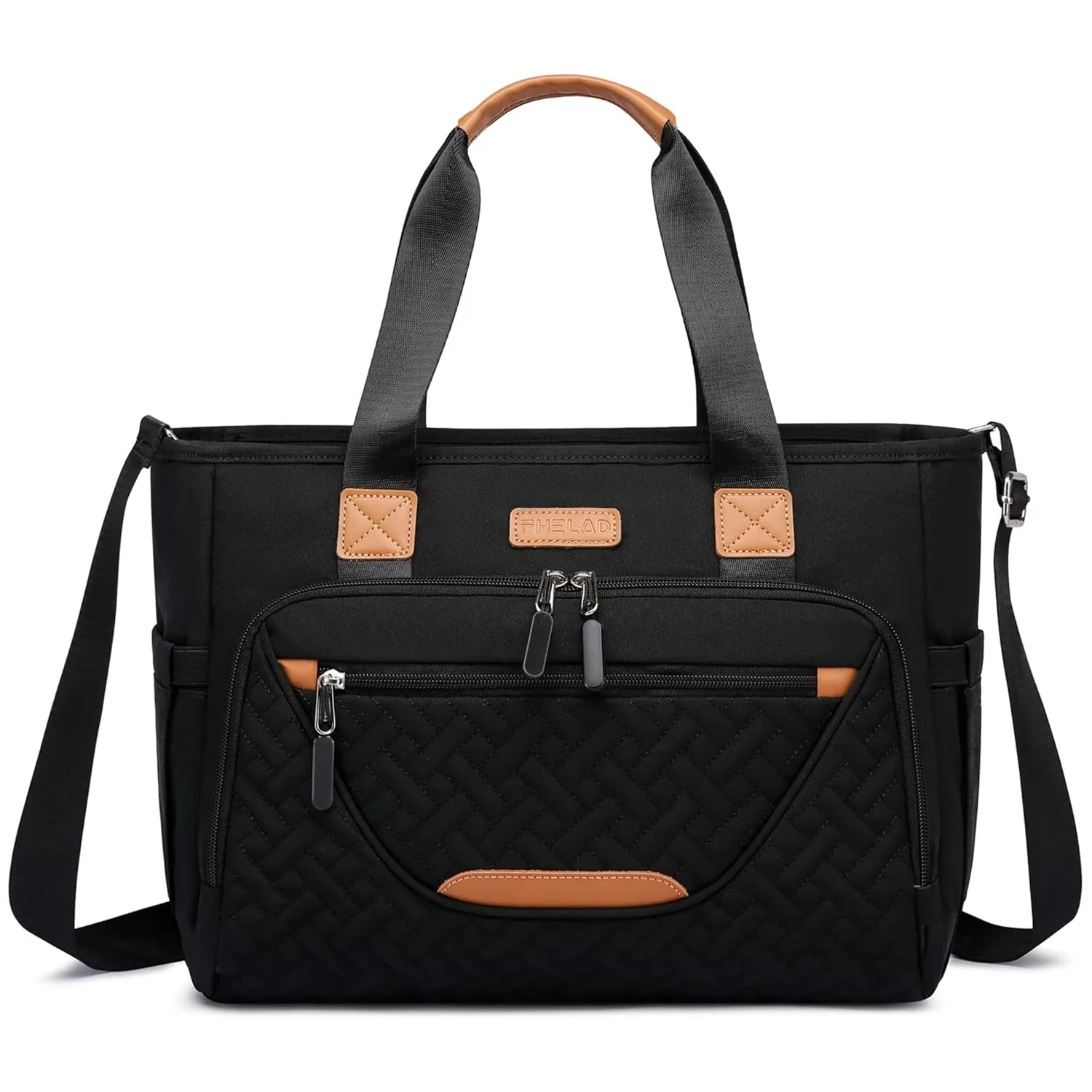 Diaper Bag Tote for Women, Large Travel Diaper Tote with 16 Inch Laptop Compartment, Crossbody Toddler Diaper Bag for Mom (Black)
