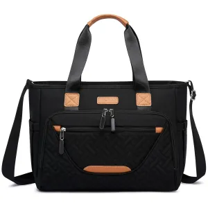 Diaper Bag Tote for Women, Large Travel Diaper Tote with 16 Inch Laptop Compartment, Crossbody Toddler Diaper Bag for Mom (Black)