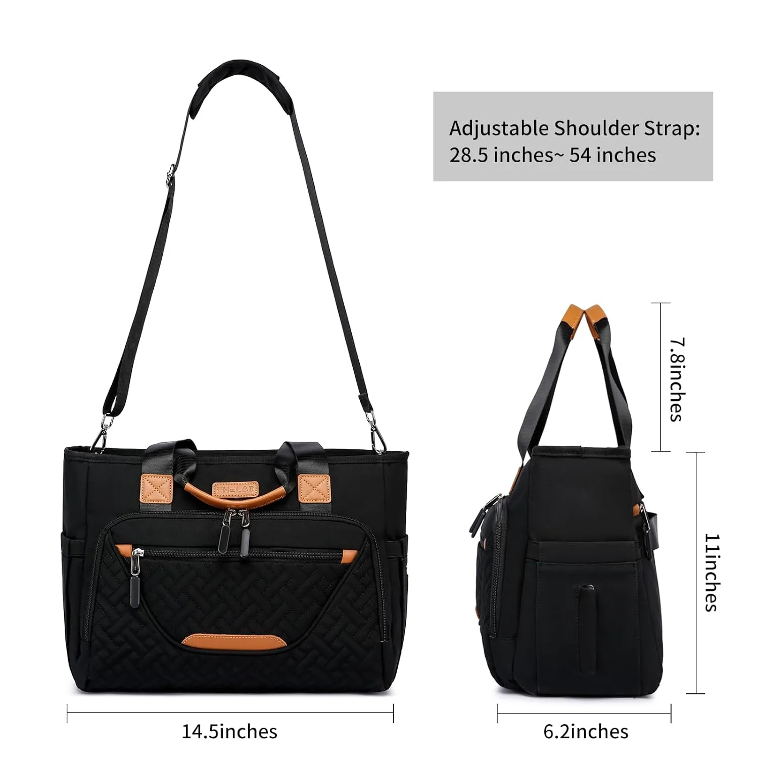 Diaper Bag Tote for Women, Large Travel Diaper Tote with 16 Inch Laptop Compartment, Crossbody Toddler Diaper Bag for Mom (Black)