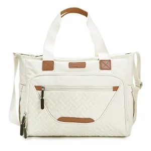 Diaper Bag Tote, Travel Diaper Tote with 16 Inch Laptop Compartment for Mom, Dry and Wet Compartment Messenger Baby Bag Waterproof (Beige)