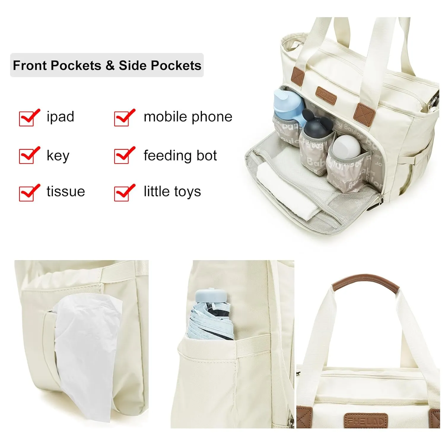 Diaper Bag Tote, Travel Diaper Tote with 16 Inch Laptop Compartment for Mom, Dry and Wet Compartment Messenger Baby Bag Waterproof (Beige)