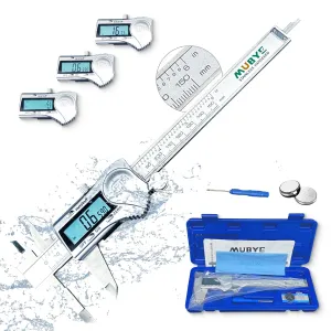 Digital Caliper Micrometer Measuring Tool - 6 Inch /150mm Stainless Steel Electronic Vernier Calipers, IP54 Waterproof Protection Accuracy Gauge Switch from Inch Metric Fraction with LCD Screen