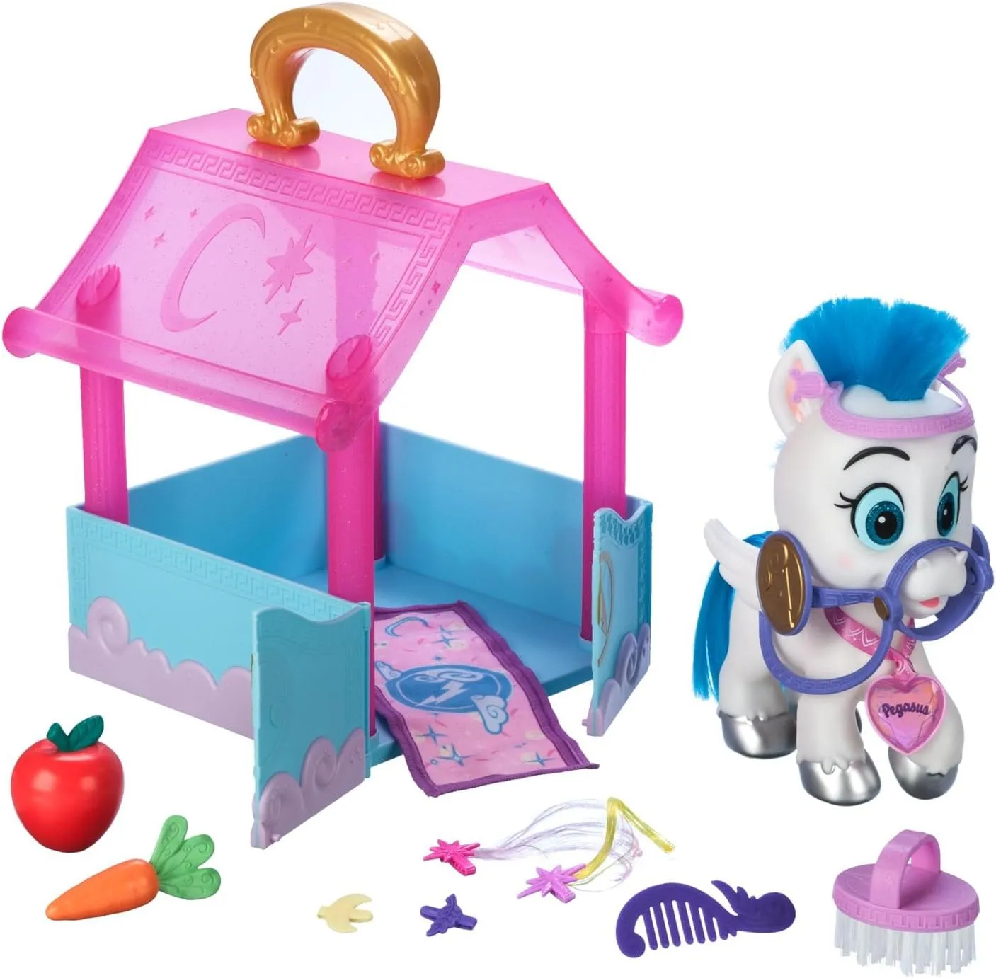 Disney Store Official Princess Pet Play Set - Pegasus Stable Set – Fun Playsets Princess Toys Perfect for Little Kids - Comes with Pegasus, Grecian Stable, Horsehair Mane, Glitter Roof.