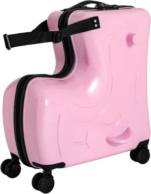 DNYSYSJ 20 Inch Children's Ride On Trolley , Portable Universal Wheel Carry On Luggage, Waterproof Unisex Boys Girls Travel Suitcase With Lock, ABS PC (Pink)
