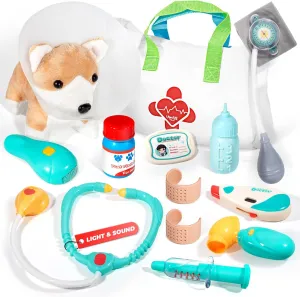 Doctor Kit for Toddlers 3-5 - Preschool Pretend Play Medical Kit with Dog Toy, Stethoscope, Blood Pressure Cuff and Carrying Bag- Dress Up Toys for Kids Ages 3  Years