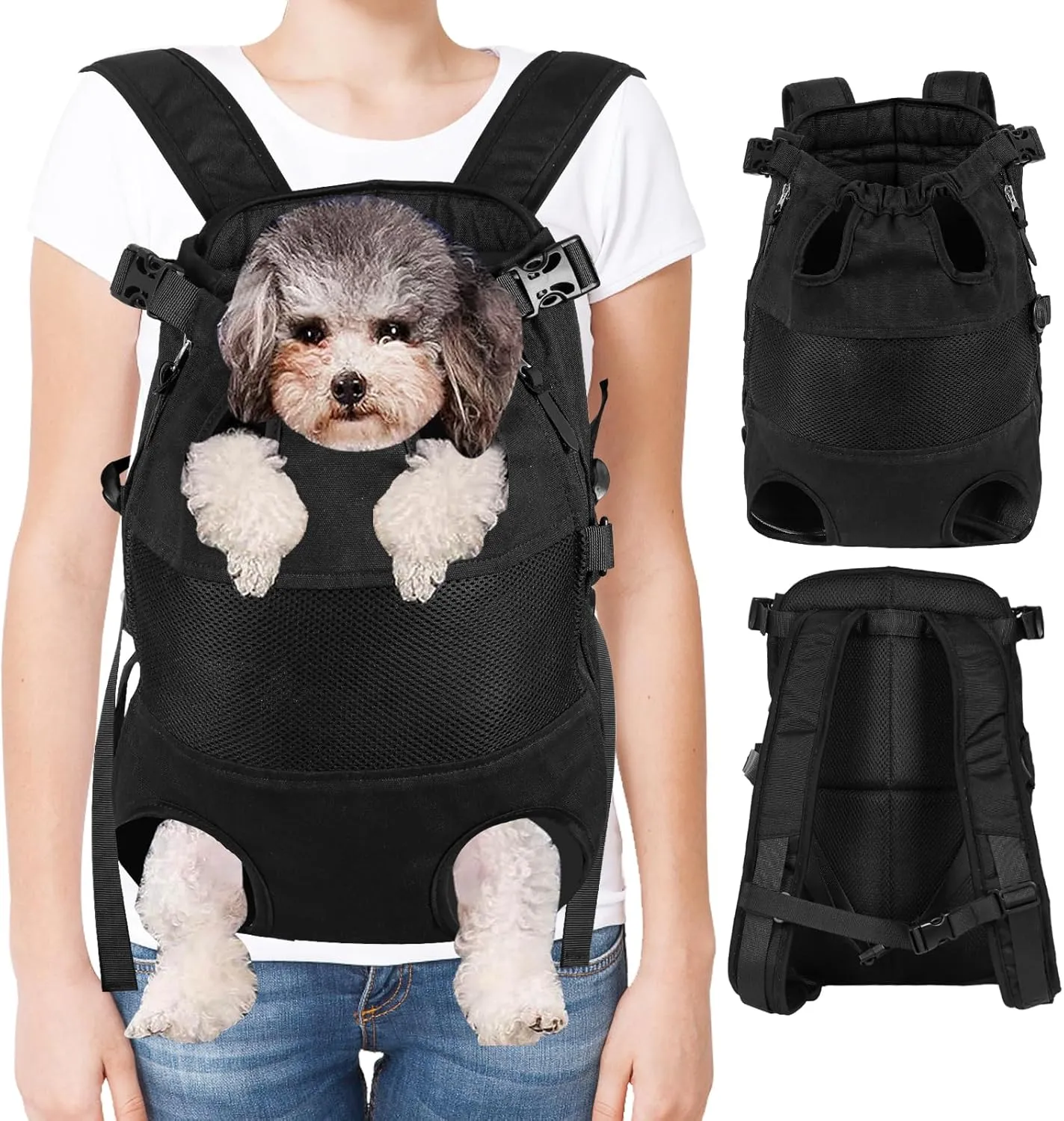 Dog Carrier Backpack - Legs Out Front - Facing Pet Carrier Backpack for Small Medium Large Dogs, Airline Approved Handsa - Canvas Mesh Free Cat Travel Bag (Black)