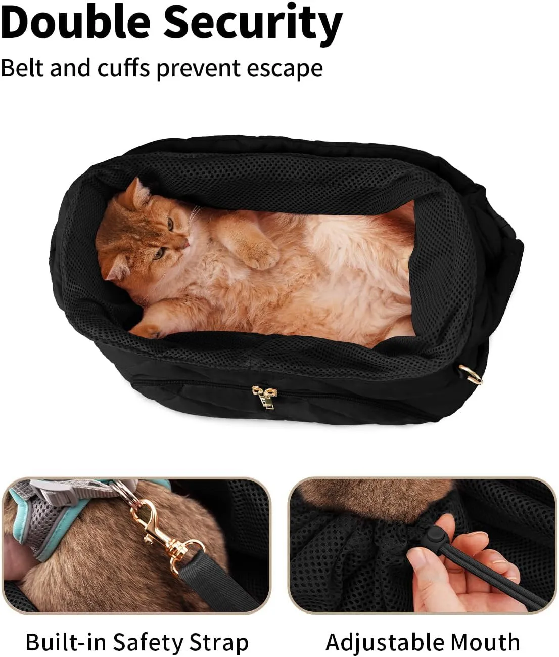 Dog Carrier Sling Puppy Breathable with Adjustable Hand-Free Fluffy Pet Slings for Small Dogs Cats with Travel Safety Harness Lotus, Black Patent Pending