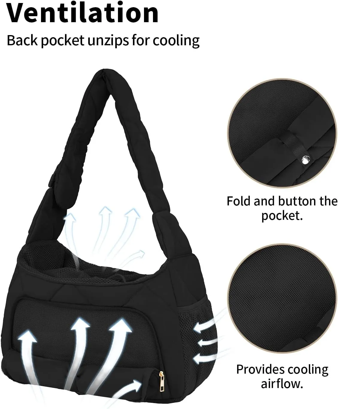 Dog Carrier Sling Puppy Breathable with Adjustable Hand-Free Fluffy Pet Slings for Small Dogs Cats with Travel Safety Harness Lotus, Black Patent Pending