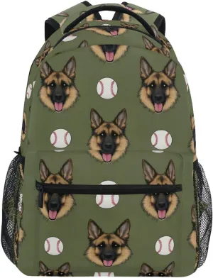 Dog German Shepherd Baseball Backpack 3rd 4th 5th Grade School Bookbag Travel Laptop Daypack Bag Purse for Boys Girls Teens