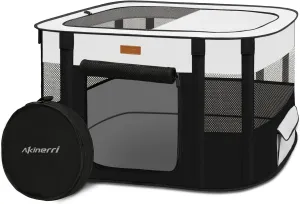Dog Playpen - Foldable Cat Play Pens for Pubby, Kitten, Rabbit, Portable Pet Tent with Carring Bag for Indoor/Outdoor Travel Camping (Black-Large)