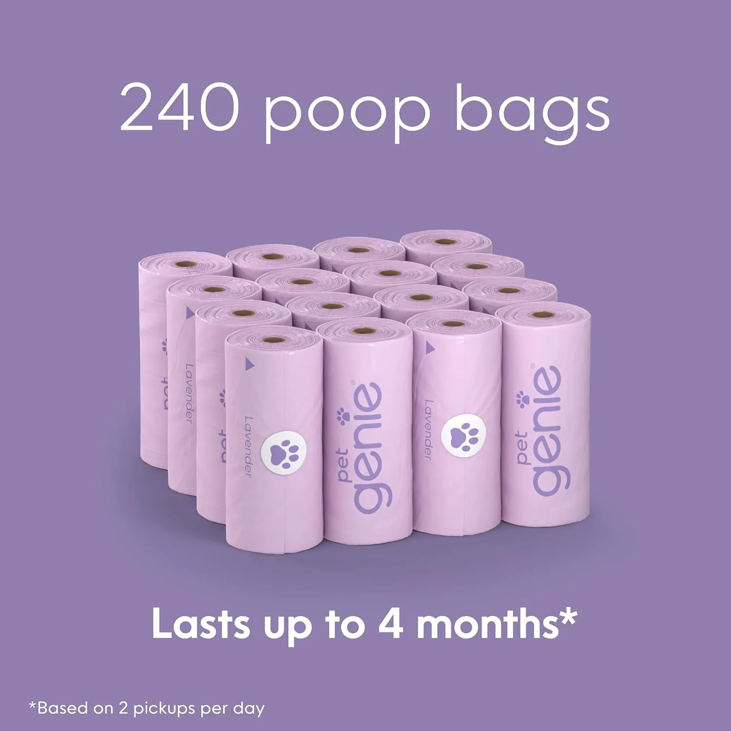 Dog Poop Bags, Rolls, Extra Strong & Leak-Proof for Dogs, Lavender Scented, Easy Tear Pet Waste Bags, Made from 65% Recycled Plastic, 16 Rolls (240 Count)