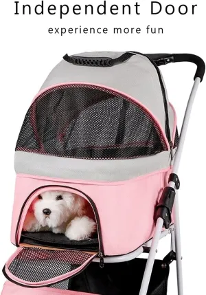 Dog Stroller, Pet Dog Stroller for Medium Small Dogs 20kg, Foldable Cat Stroller, Breathable Dog Pram Large Capacity Net Bag, Pet Stroller Pushchair with Stroller Fan
