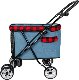 Dog Stroller Pet Stroller Dog Stroller Four-Wheeled Wagon Push Chair, Suitable for Small and Medium-Sized Dogs and Cats, with Storage Bag Roof and Brake