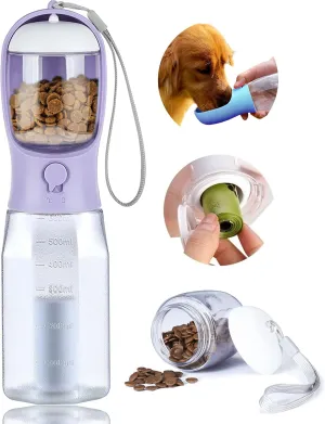 Dog Water Bottle with Food Container, Portable Pet Dog Water Dispenser for Outdoor Walking,Hiking,Travel,Puppy Essentials,Puppy Supplies,Replaceable Waste Bags