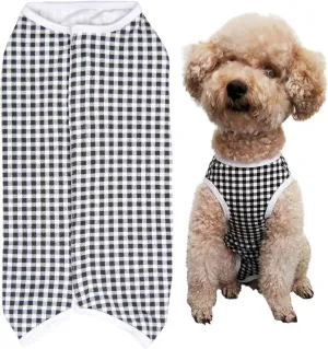 Dog’s Recovery Suit Post Surgery Shirt for Puppy, Wound Protective Clothes for Little Animals(Black White Plaid-s)