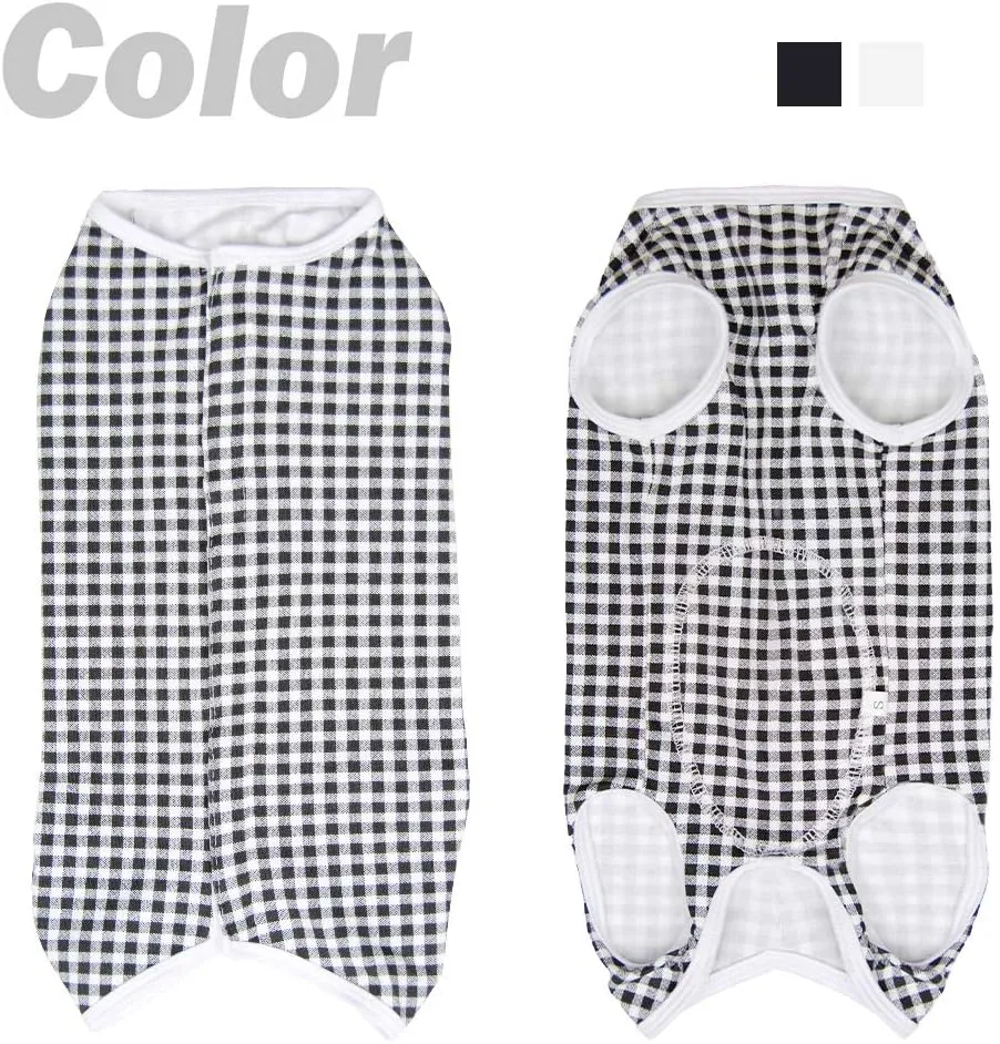 Dog’s Recovery Suit Post Surgery Shirt for Puppy, Wound Protective Clothes for Little Animals(Black White Plaid-s)