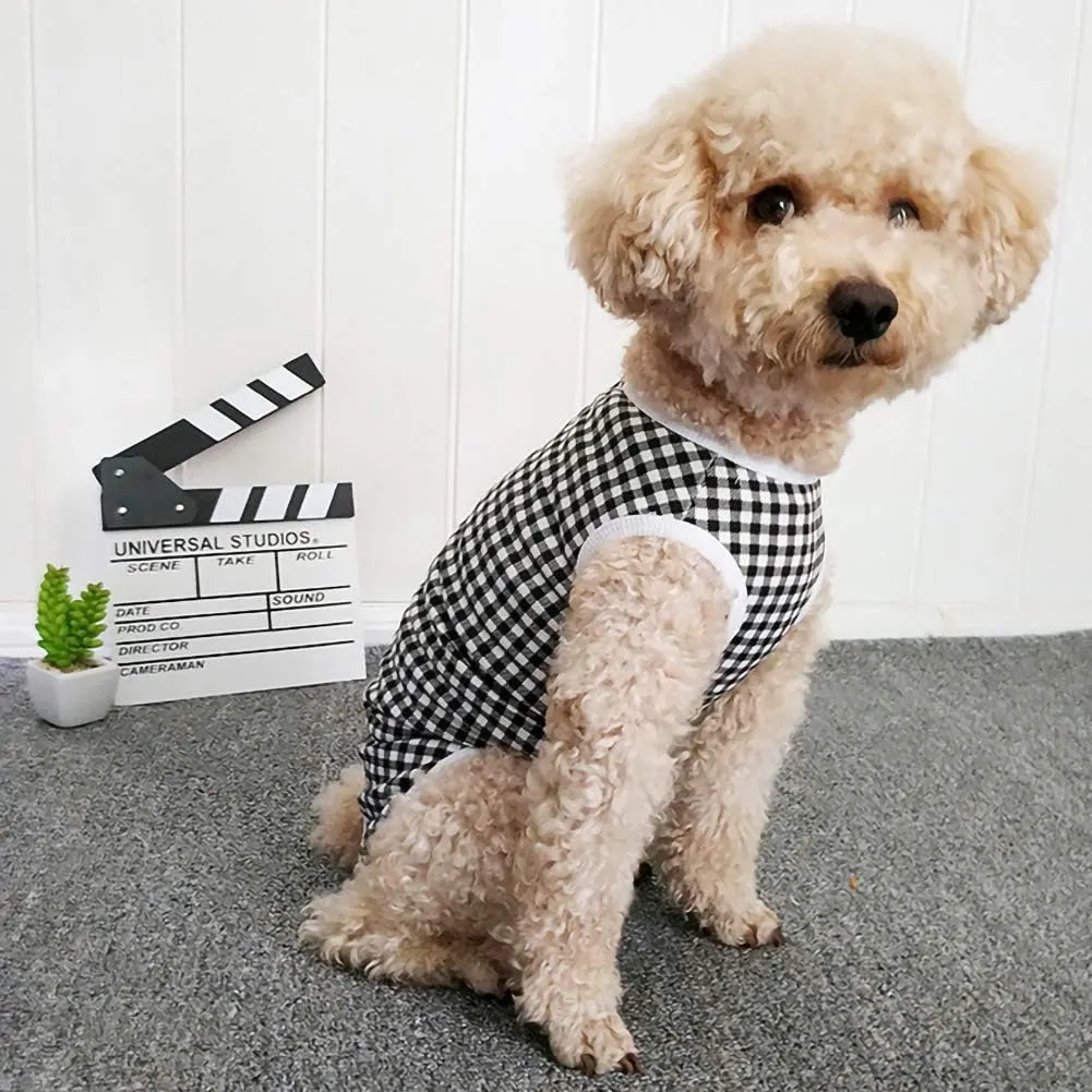 Dog’s Recovery Suit Post Surgery Shirt for Puppy, Wound Protective Clothes for Little Animals(Black White Plaid-s)