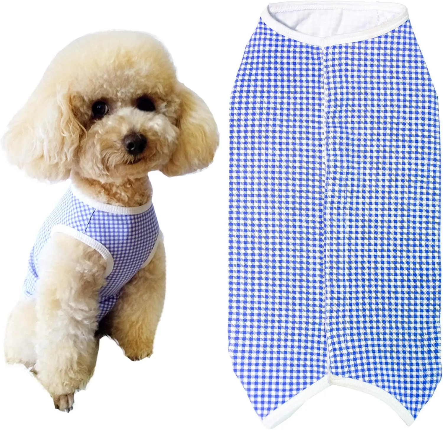 Dog’s Recovery Suit Post Surgery Shirt for Puppy, Wound Protective Clothes for Little Animals(Blue White Plaid-s)
