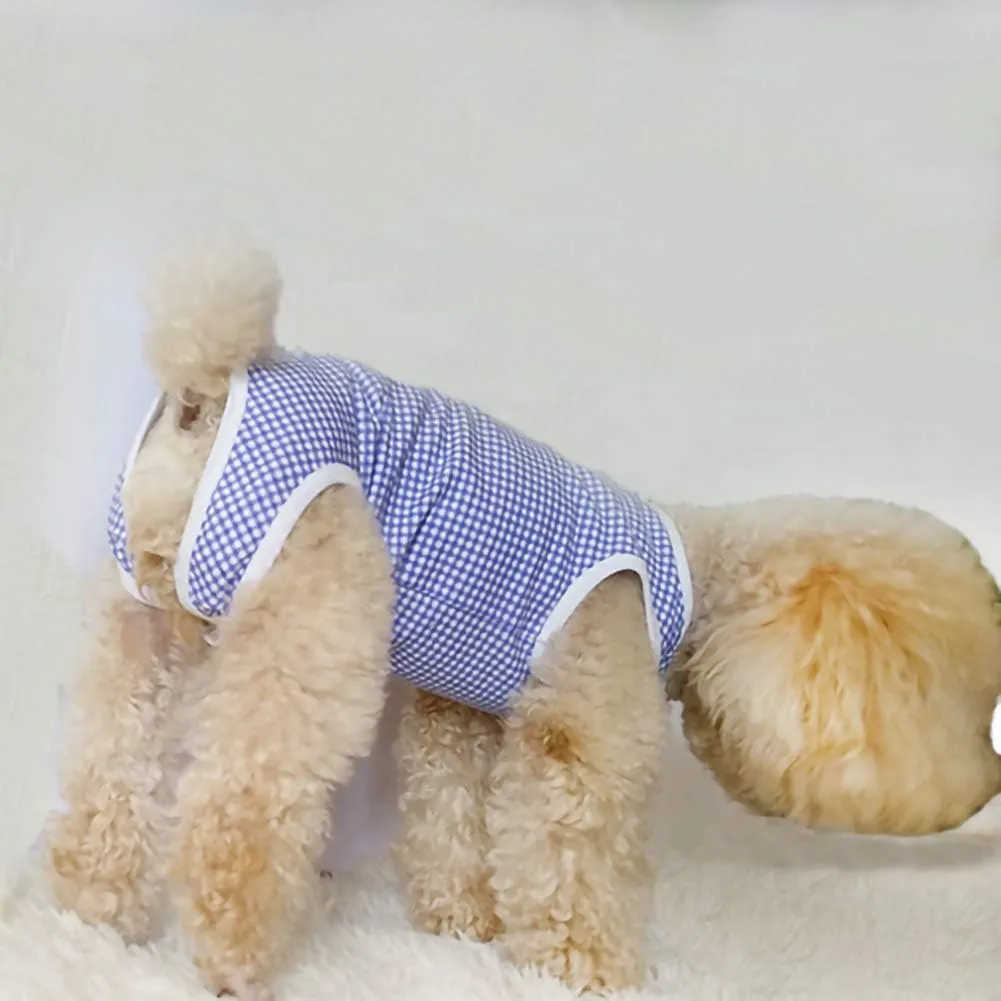 Dog’s Recovery Suit Post Surgery Shirt for Puppy, Wound Protective Clothes for Little Animals(Blue White Plaid-s)
