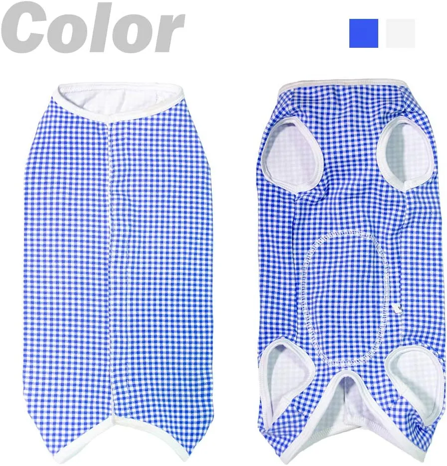 Dog’s Recovery Suit Post Surgery Shirt for Puppy, Wound Protective Clothes for Little Animals(Blue White Plaid-s)