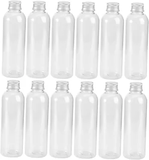 DOITOOL 12 Pack of Plastic Storage Bottles Aluminum Caps Leakproof for Cosmetics Liquids, Transparent, 14.9X4.5X4.5CM