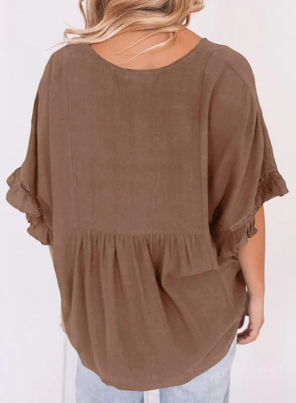 Dokotoo Womens Blouses Smocked Casual V Neck Ruffle Bell Half Sleeve Shirts Top