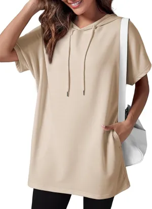 Dokotoo Womens Tops Dressy Casual Short Sleeve Oversized Tshirts Summer Hoodie Dress Tunics Tops Loose Fit Long Shirts