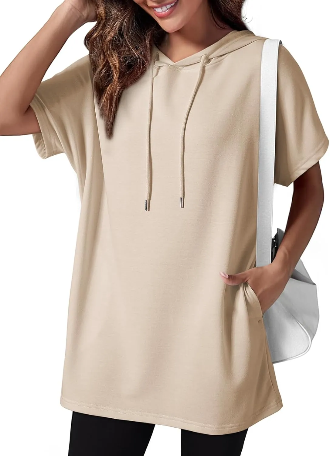 Dokotoo Womens Tops Dressy Casual Short Sleeve Oversized Tshirts Summer Hoodie Dress Tunics Tops Loose Fit Long Shirts