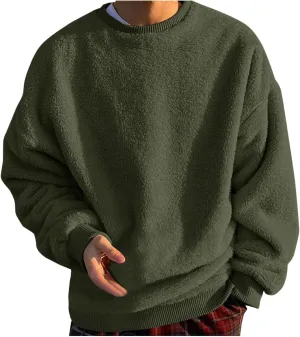 DOLKFU Men Hoodies Sherpa Fleece Oversized Pullover Sweatshirts Solid Color Long Sleeve Warm Crewneck Sweatshirt