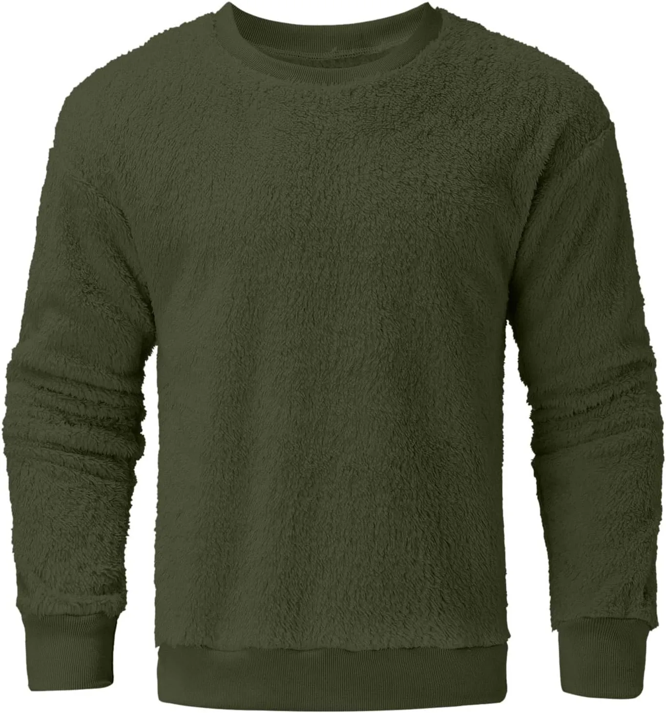 DOLKFU Men Hoodies Sherpa Fleece Oversized Pullover Sweatshirts Solid Color Long Sleeve Warm Crewneck Sweatshirt